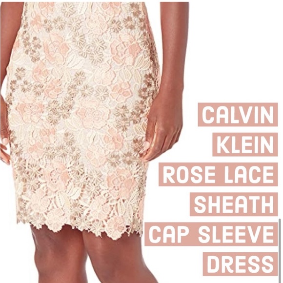 Calvin Klein Floral Lace Sheath Midi Cocktail Formal Dress - Picture 4 of 5